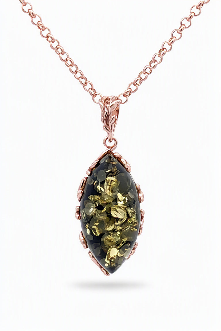 Marquise Green Amber Silver Pendant — DARVIN (Pre-Order)