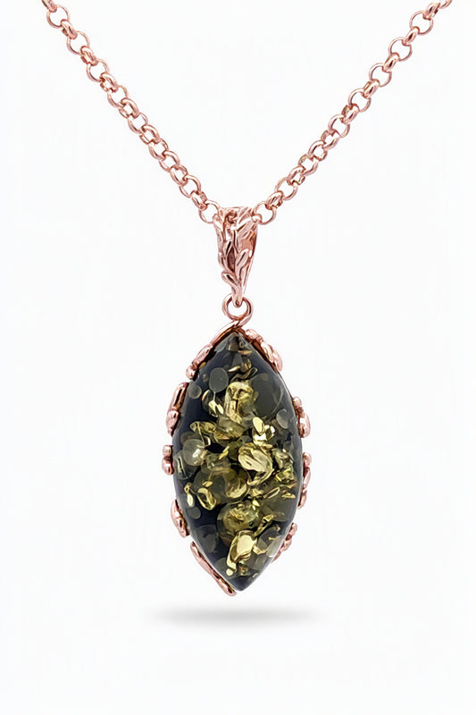 Marquise Green Amber Silver Pendant — DARVIN (Pre-Order)