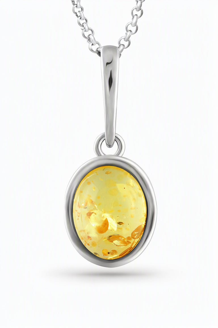Oval Lemon Amber Silver Pendant — DARVIN (Pre-Order)