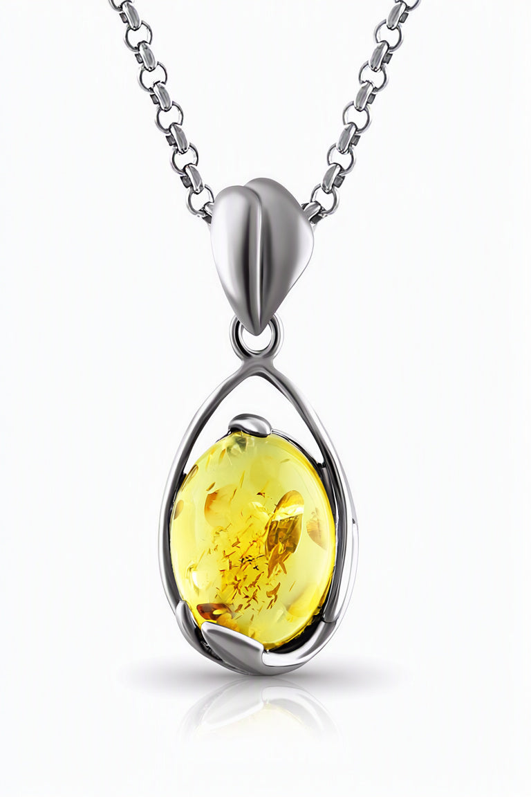 Oval Lemon Amber Silver Pendant — DARVIN (Pre-Order)