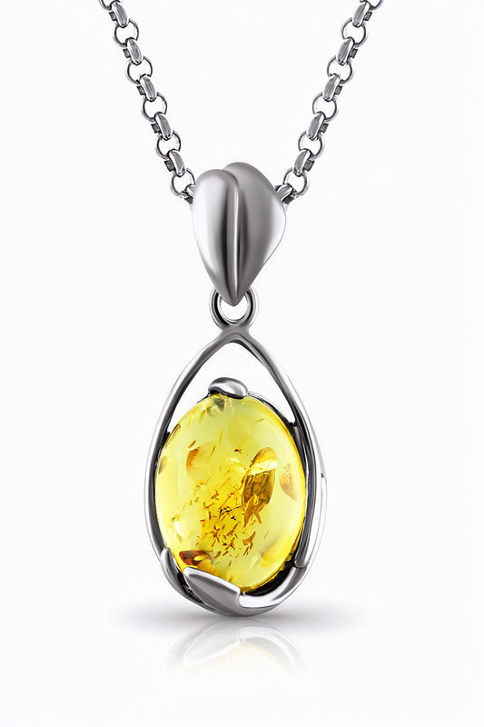 Oval Lemon Amber Silver Pendant — DARVIN (Pre-Order)