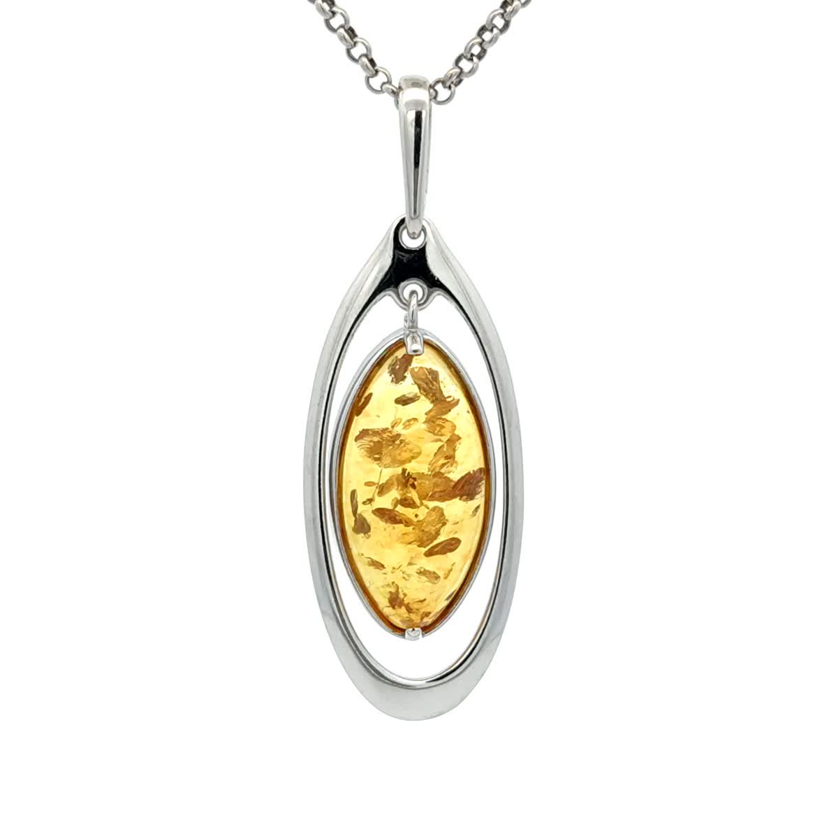 Oval Lemon Amber Silver Pendant — DARVIN (Pre-Order)