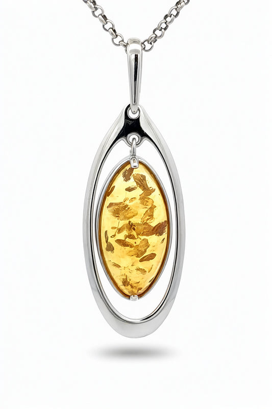 Oval Lemon Amber Silver Pendant — DARVIN (Pre-Order)