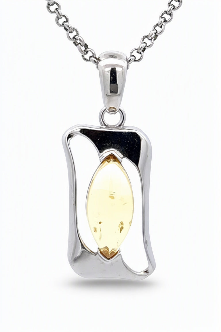 Marquise Lemon Amber Silver Pendant — DARVIN
