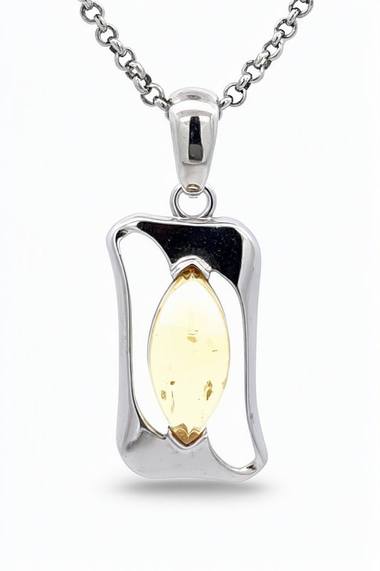 Marquise Lemon Amber Silver Pendant — DARVIN