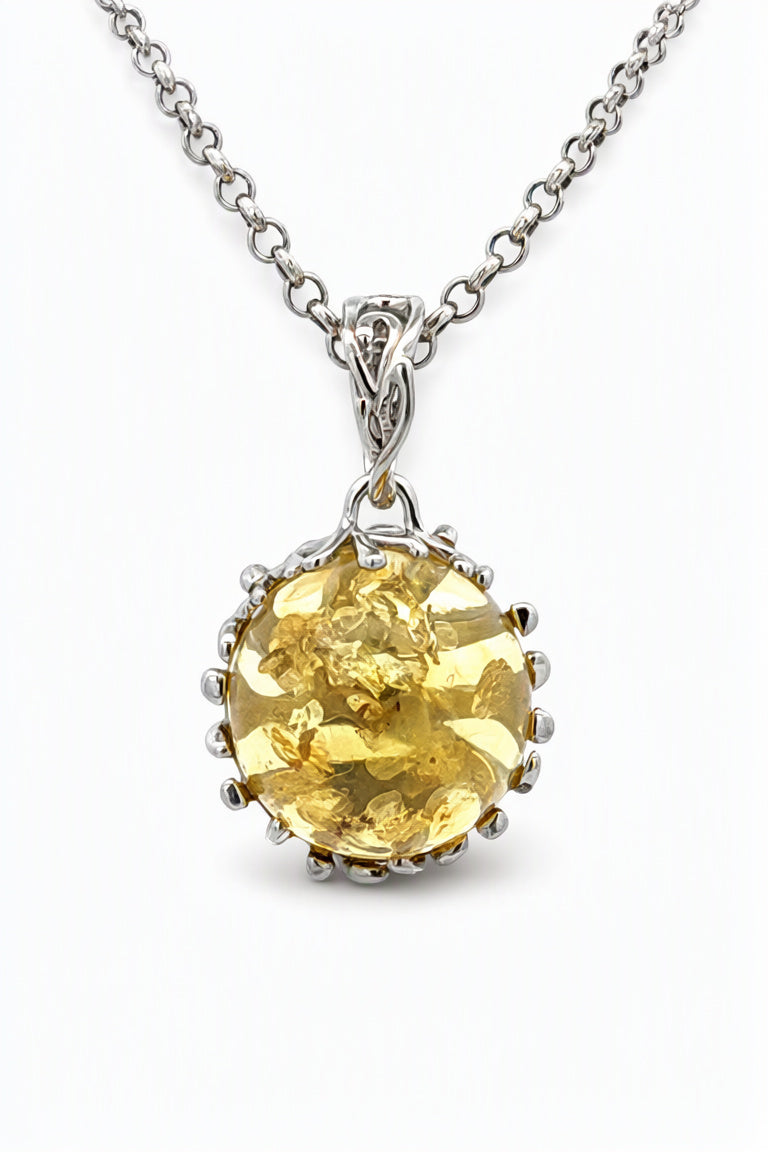 Round Lemon Amber Silver Pendant — DARVIN (Pre-Order)