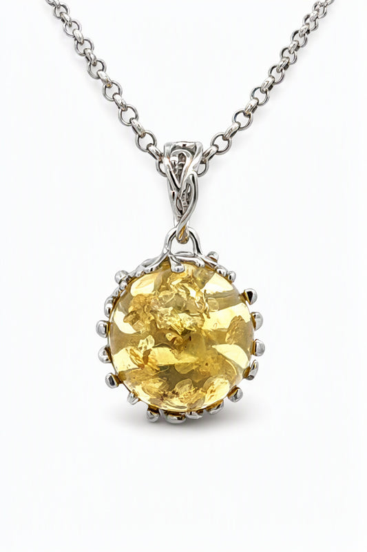 Round Lemon Amber Silver Pendant — DARVIN (Pre-Order)