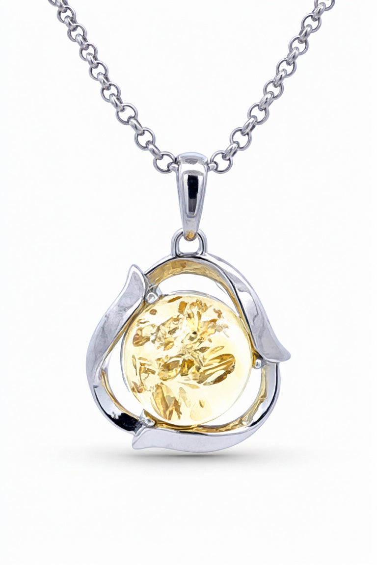 Round Lemon Amber Silver Pendant — DARVIN (Pre-Order)