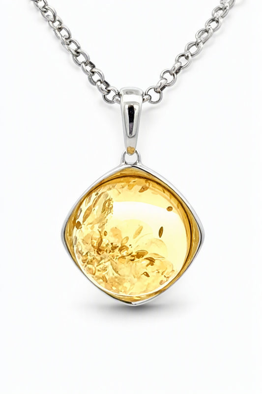 Round Lemon Amber Silver Pendant — DARVIN (Pre-Order)