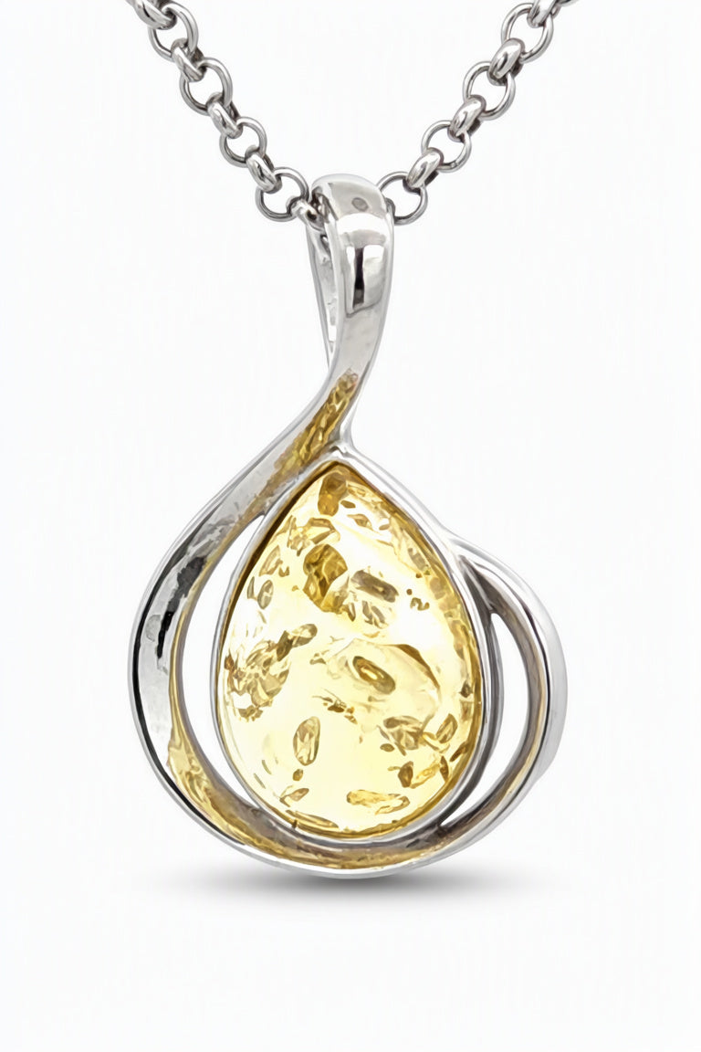 Teardrop Lemon Amber Silver Pendant — DARVIN (Pre-Order)