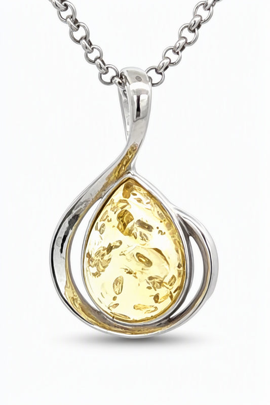 Teardrop Lemon Amber Silver Pendant — DARVIN (Pre-Order)