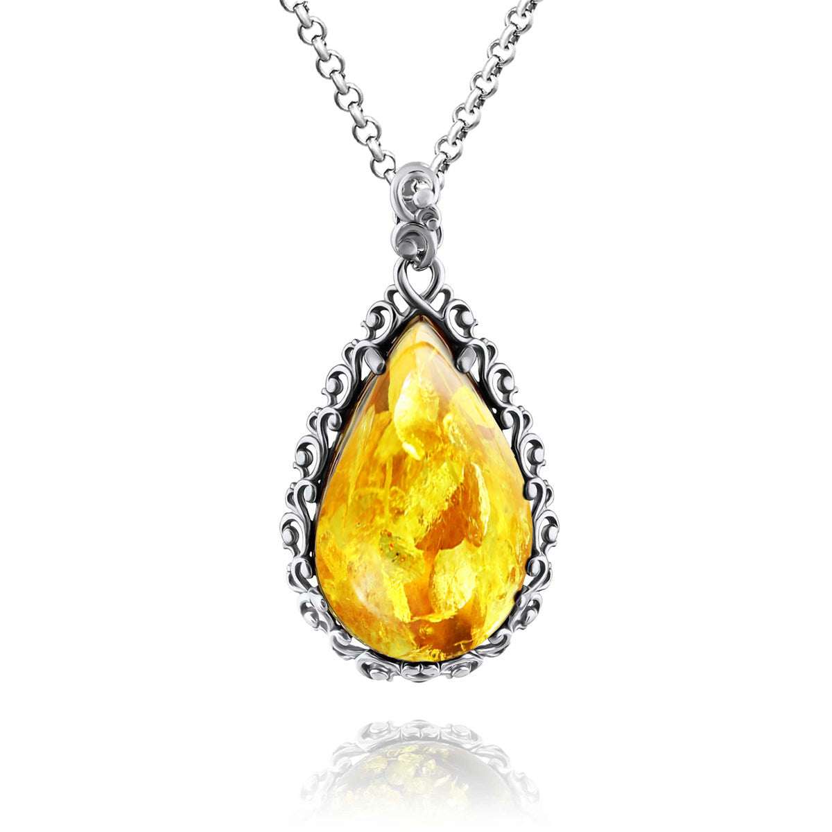 Teardrop Lemon Amber Silver Pendant — DARVIN (Pre-Order)