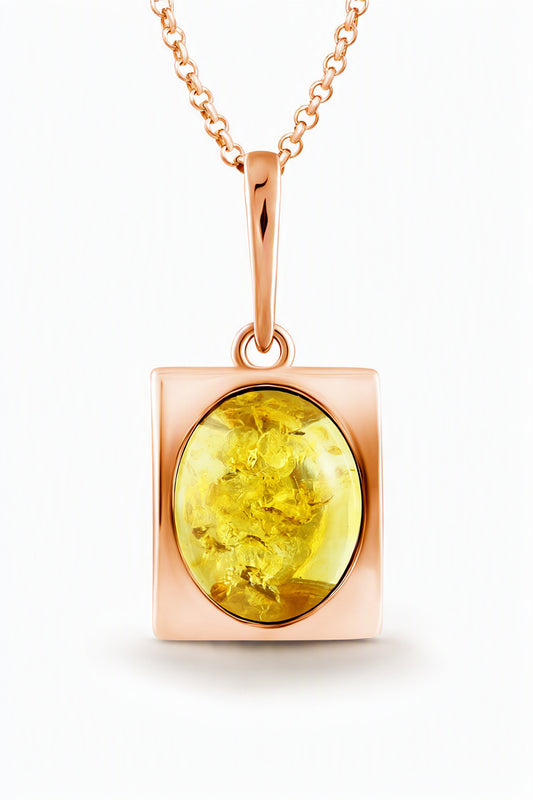 Oval Lemon Amber Silver Pendant — DARVIN (Pre-Order)