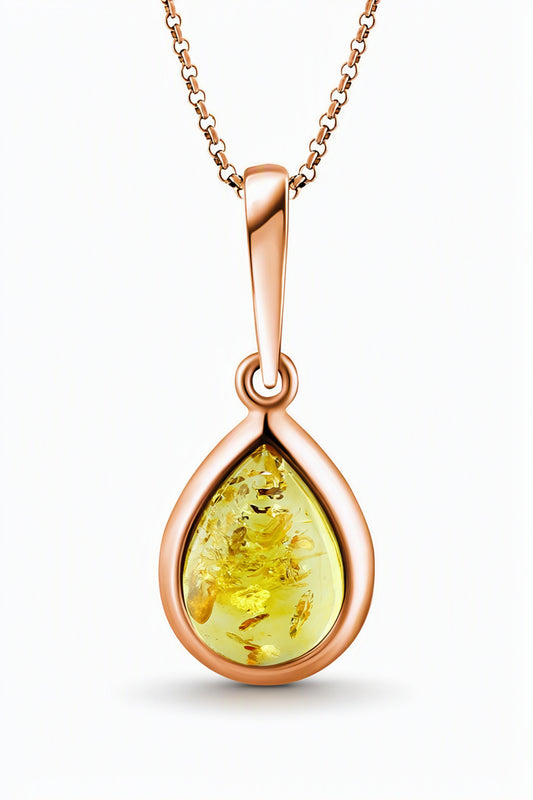 Teardrop Lemon Amber Silver Pendant — DARVIN (Pre-Order)