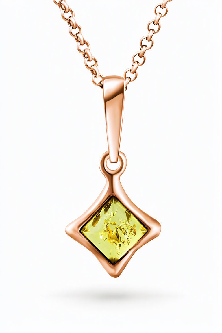 Square Lemon Amber Silver Pendant — DARVIN (Pre-Order)