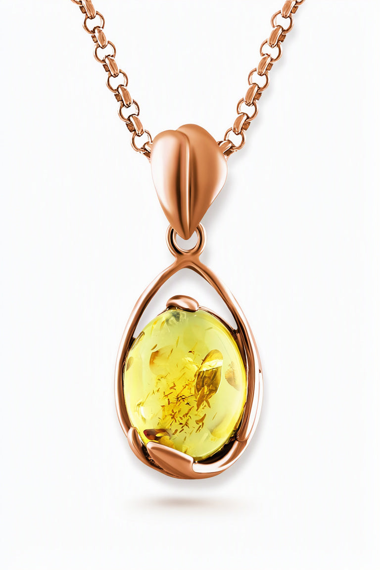 Oval Lemon Amber Silver Pendant — DARVIN (Pre-Order)