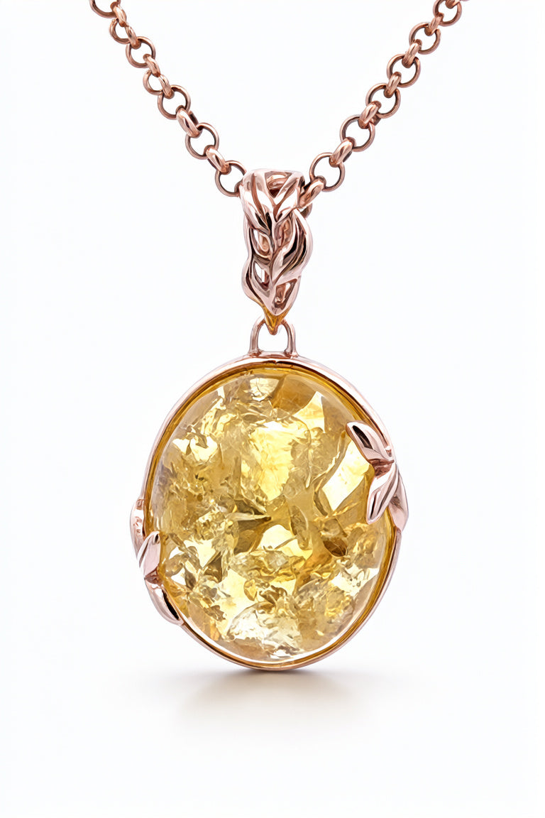 Oval Lemon Amber Silver Pendant — DARVIN (Pre-Order)