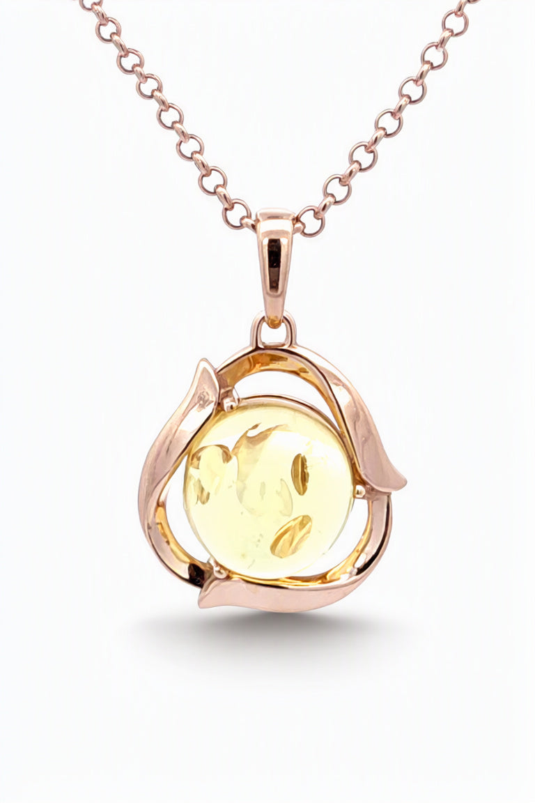 Round Lemon Amber Silver Pendant — DARVIN (Pre-Order)