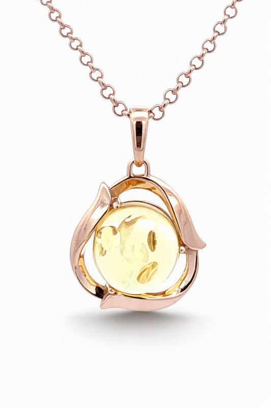Round Lemon Amber Silver Pendant — DARVIN (Pre-Order)