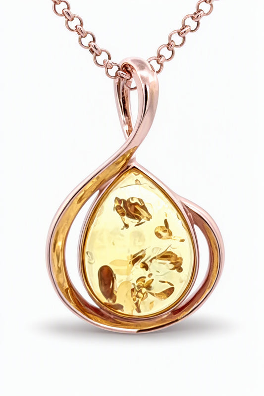 Teardrop Lemon Amber Silver Pendant — DARVIN (Pre-Order)