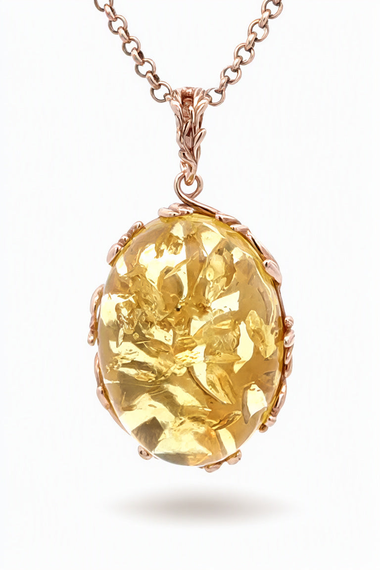 Oval Lemon Amber Silver Pendant — DARVIN (Pre-Order)