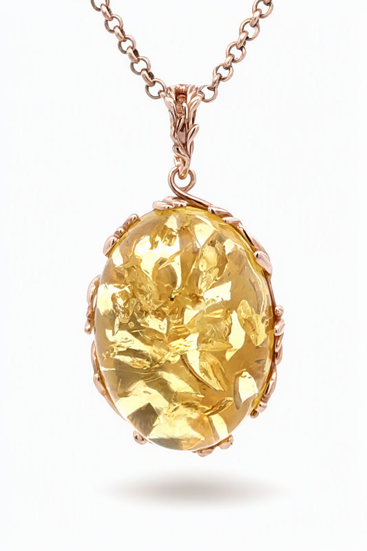 Oval Lemon Amber Silver Pendant — DARVIN (Pre-Order)