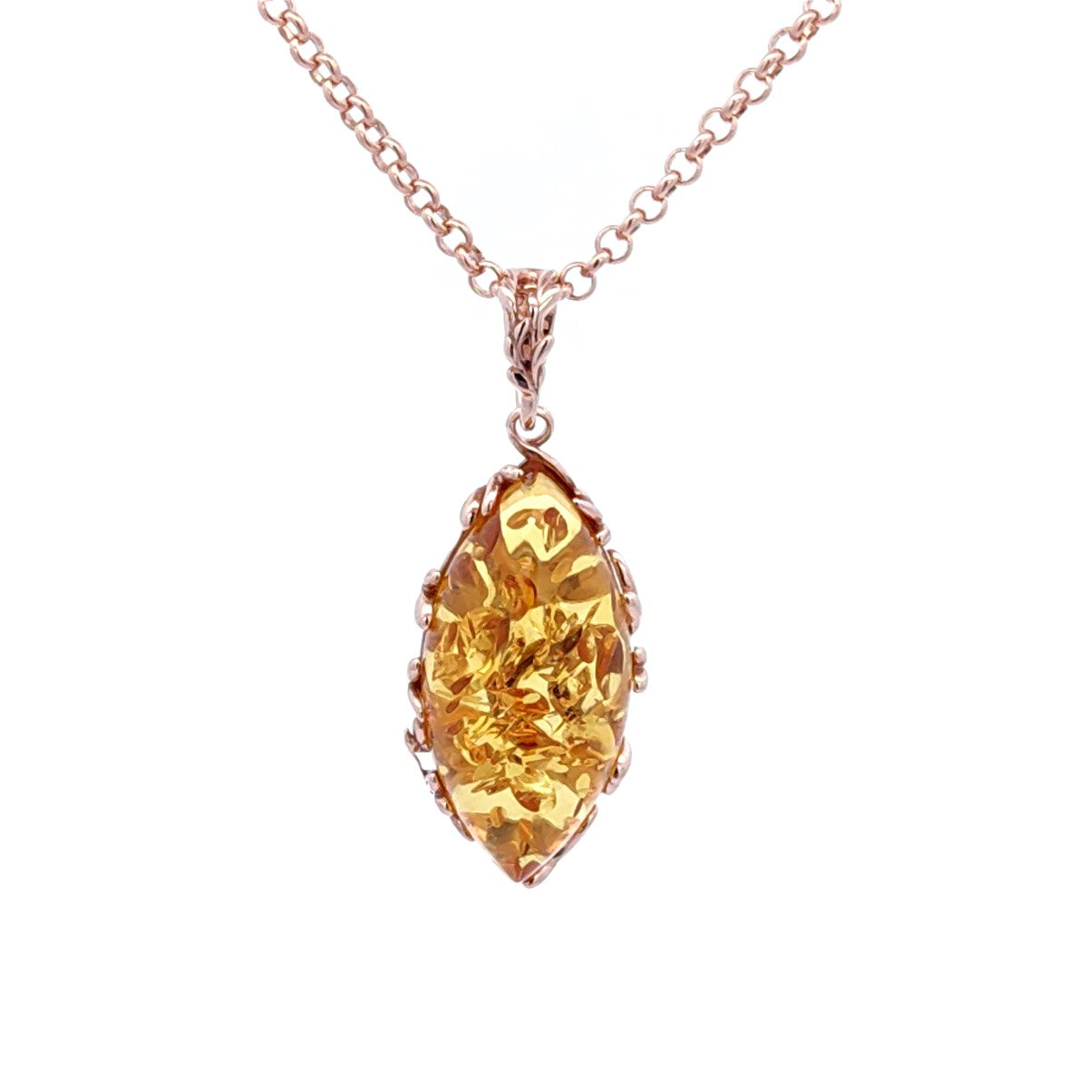 Marquise Lemon Amber Silver Pendant — DARVIN