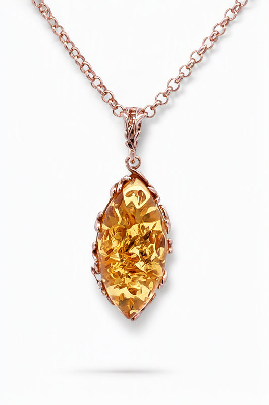 Marquise Lemon Amber Silver Pendant — DARVIN