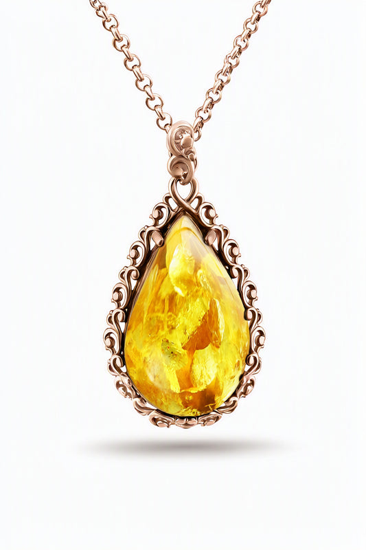 Teardrop Lemon Amber Silver Pendant — DARVIN (Pre-Order)