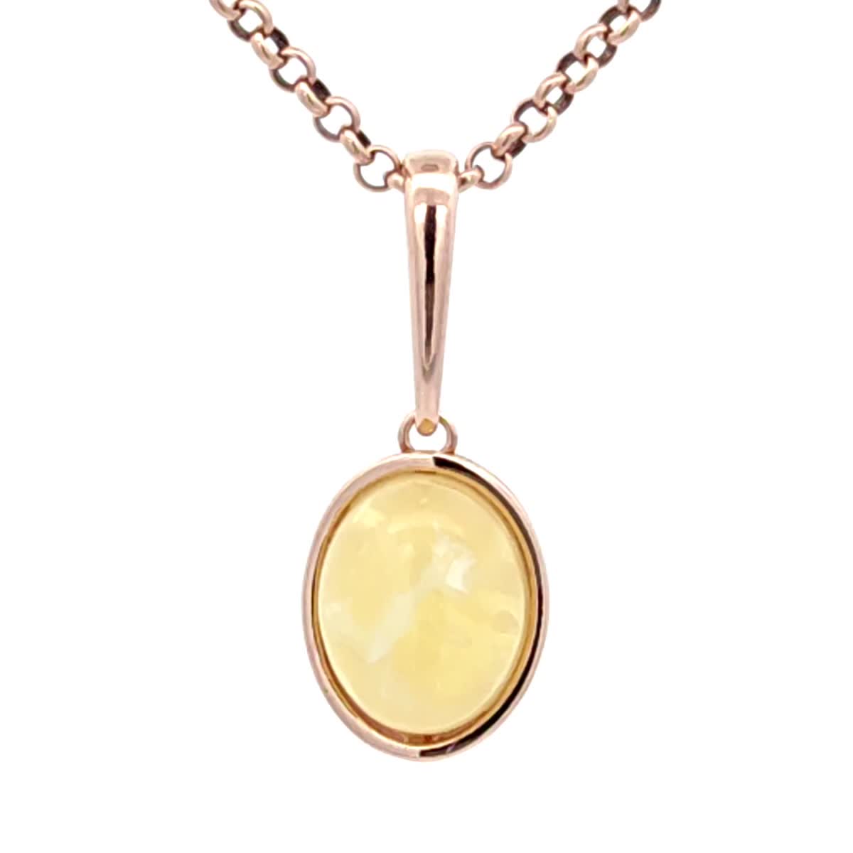 Oval White Amber Silver Pendant — DARVIN (Pre-Order)