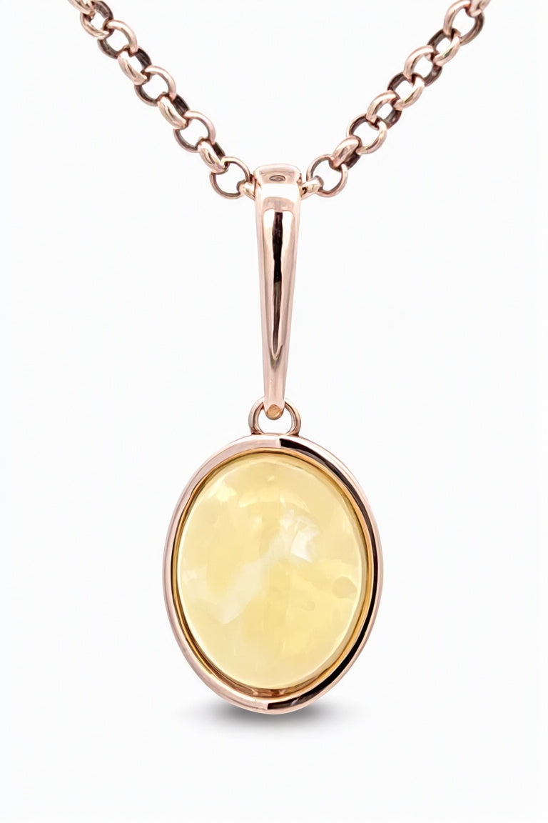 Oval White Amber Silver Pendant — DARVIN (Pre-Order)