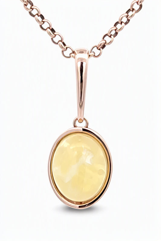Oval White Amber Silver Pendant — DARVIN (Pre-Order)
