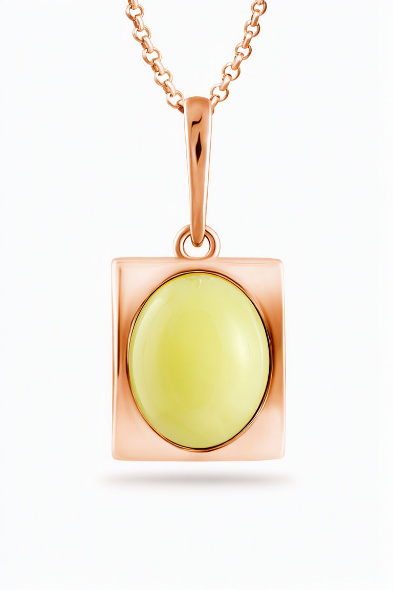Oval White Amber Silver Pendant — DARVIN (Pre-Order)