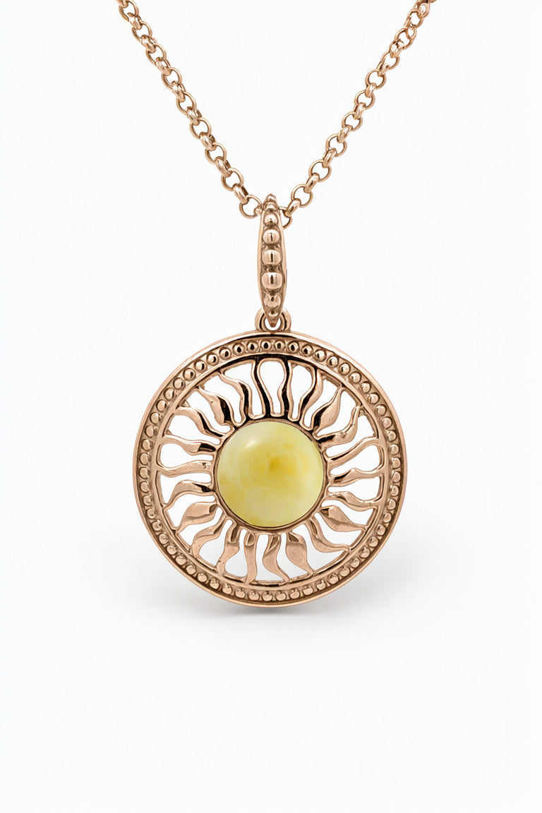 Round White Amber Silver Pendant — DARVIN (Pre-Order)