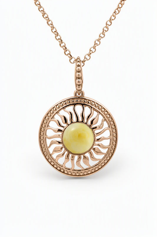 Round White Amber Silver Pendant — DARVIN (Pre-Order)