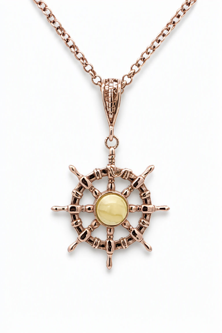 Round White Amber Silver Pendant — DARVIN (Pre-Order)