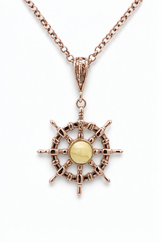 Round White Amber Silver Pendant — DARVIN (Pre-Order)