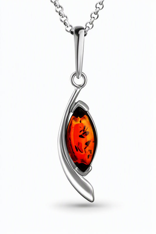 Marquise Cognac Amber Silver Pendant — DARVIN (Pre-Order)