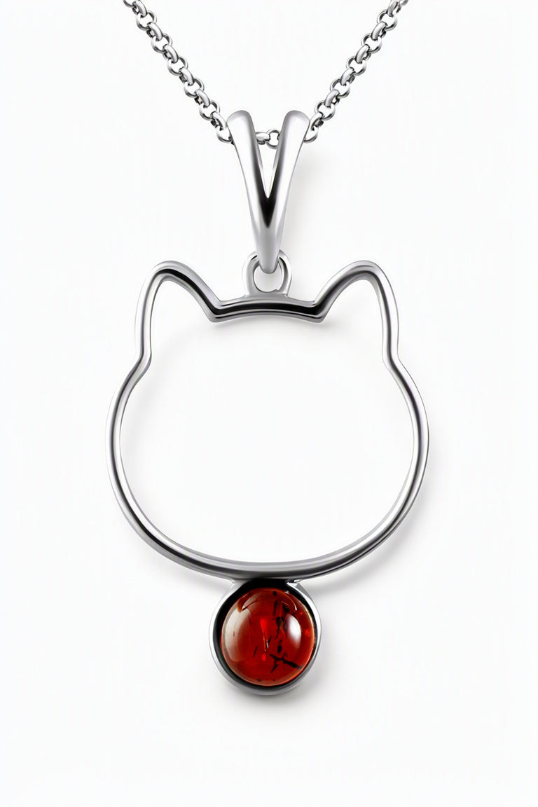 Round Cognac Amber Silver Pendant — DARVIN (Pre-Order)