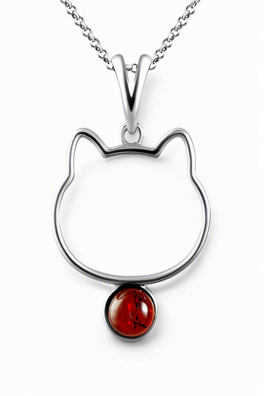 Round Cognac Amber Silver Pendant — DARVIN (Pre-Order)