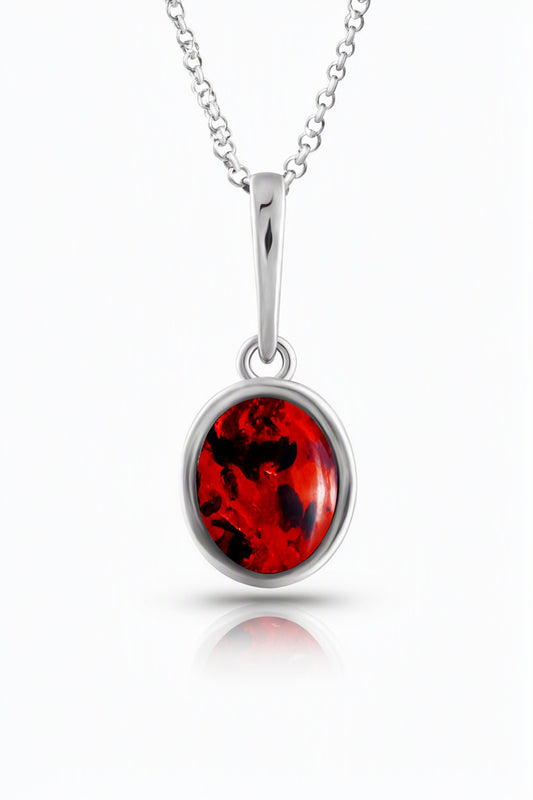 Oval Cognac Amber Silver Pendant — DARVIN (Pre-Order)