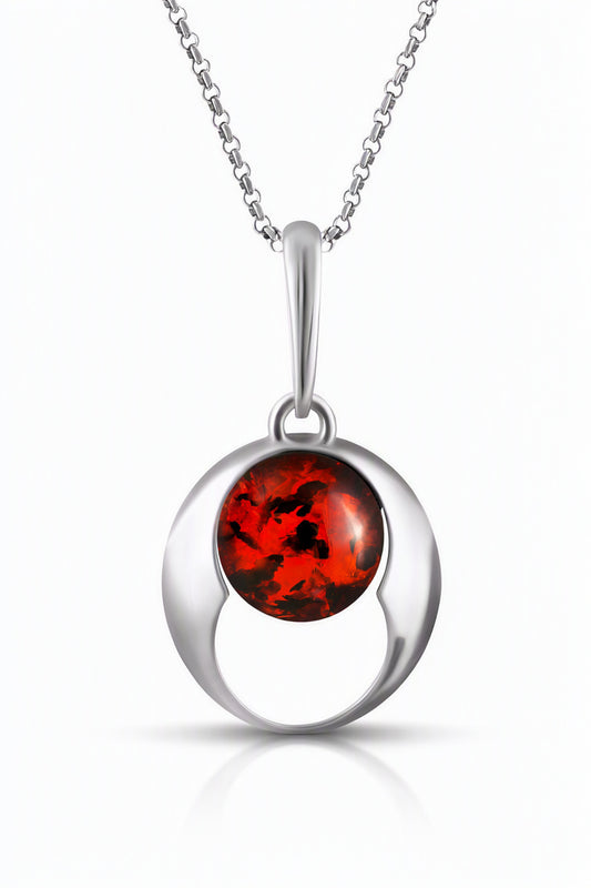 Round Cognac Amber Silver Pendant — DARVIN (Pre-Order)