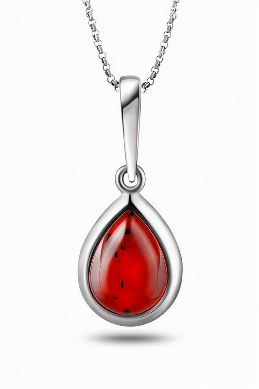 Teardrop Cognac Amber Silver Pendant — DARVIN (Pre-Order)