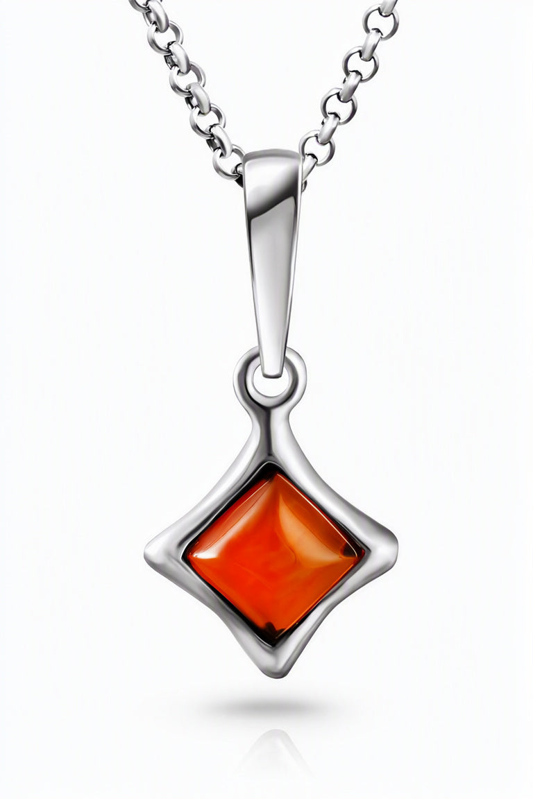 Square Cognac Amber Silver Pendant — DARVIN (Pre-Order)