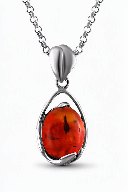 Oval Cognac Amber Silver Pendant — DARVIN (Pre-Order)