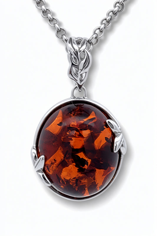 Oval Cognac Amber Silver Pendant — DARVIN (Pre-Order)
