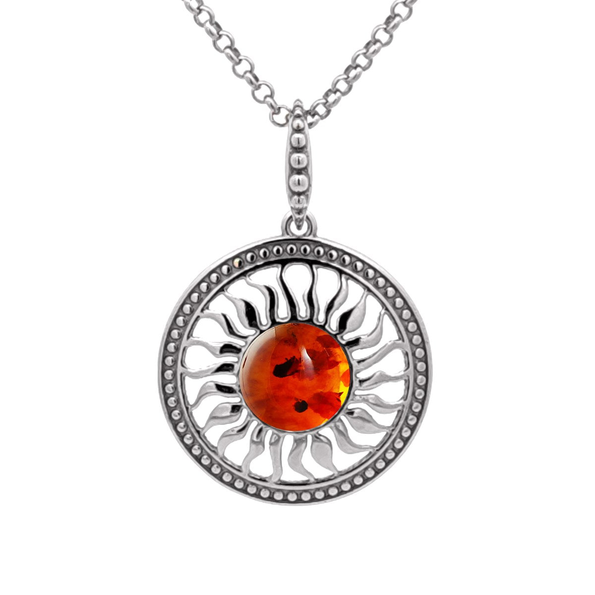 Round Cognac Amber Silver Pendant — DARVIN (Pre-Order)