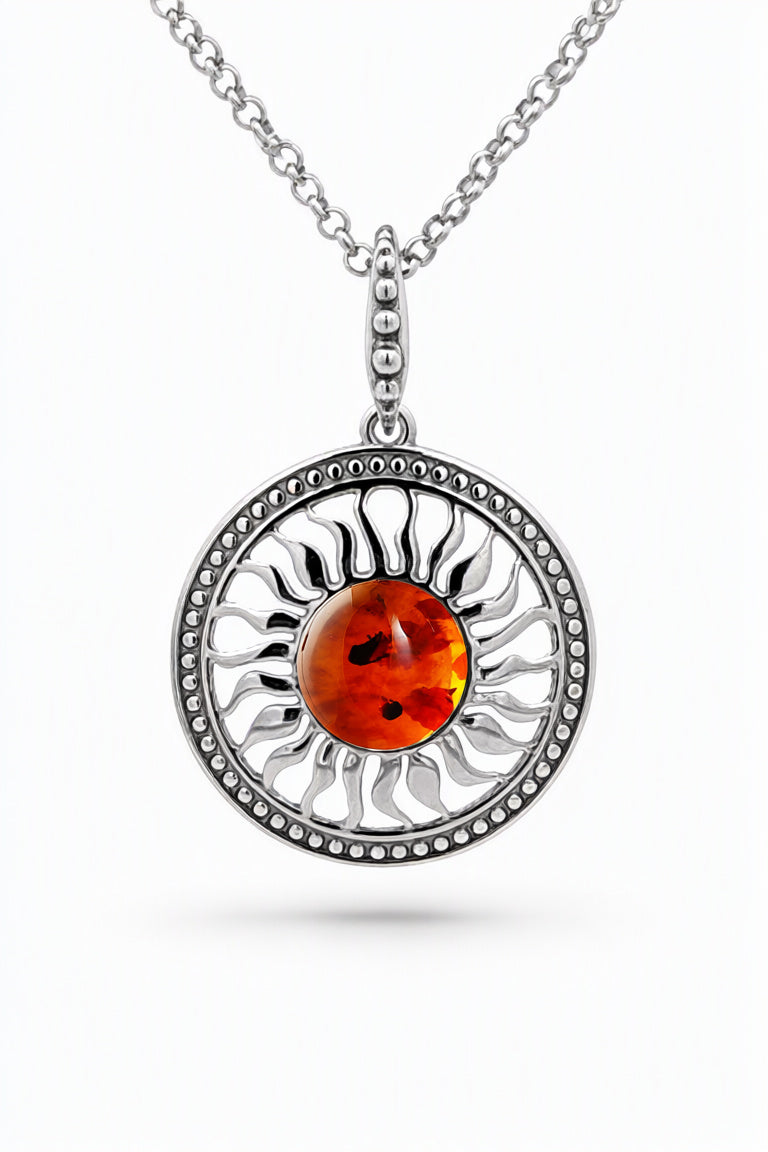 Round Cognac Amber Silver Pendant — DARVIN (Pre-Order)