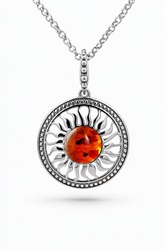 Round Cognac Amber Silver Pendant — DARVIN (Pre-Order)