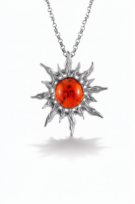 Round Cognac Amber Silver Pendant — DARVIN (Pre-Order)